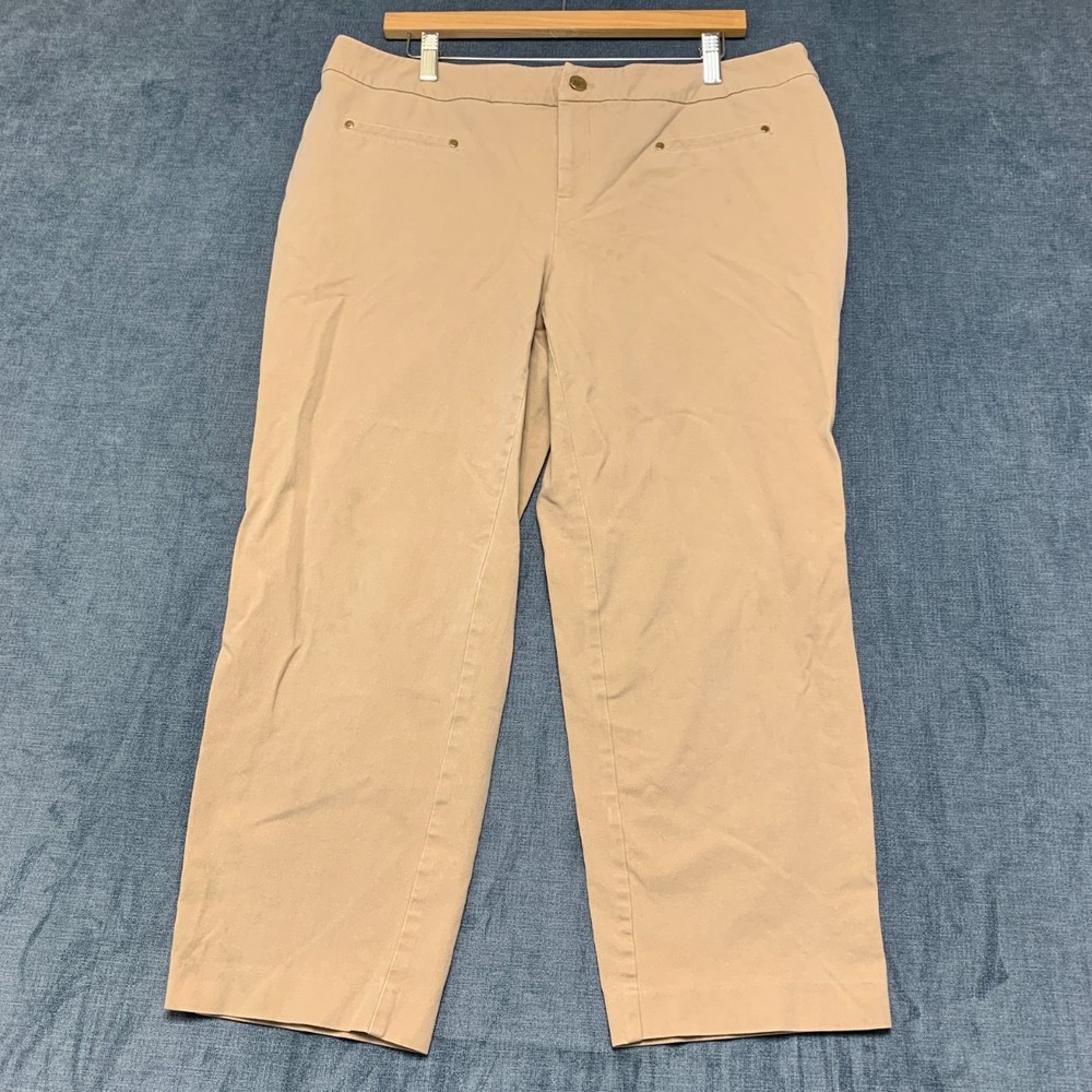 Charter Club Pants Women 16W 38x25 Beige Cotton Stretch Classic Fit Straight Leg